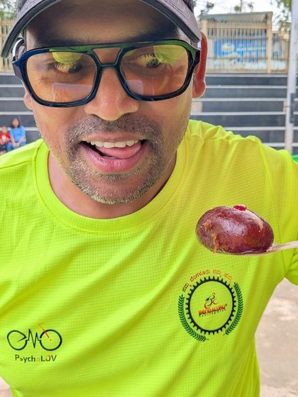 Our volunteers are the heart of our events. Here's our volunteer Suman, who was instrumental in organizing the Appu Namana ride, taking a well deserved break to enjoy a jamoon. We appreciate every effort, big and small.