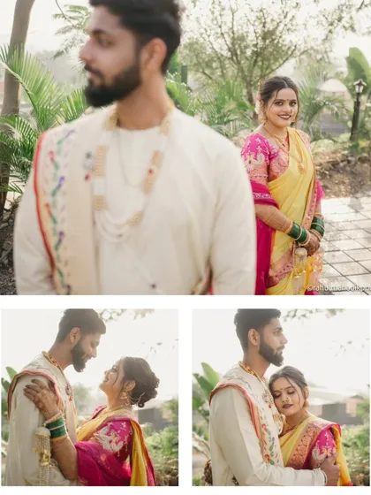 A series of candid and posed shots that focus on the couple's loving glances and interactions. The use of foreground and background elements adds depth and an artistic feel to these traditional portraits.