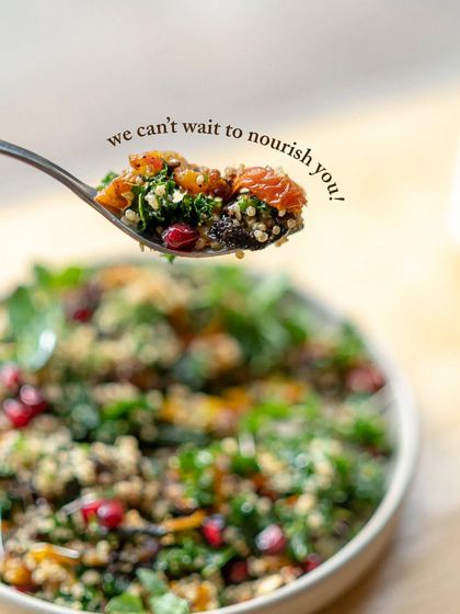The perfect bite. This spoonful of our quinoa and roasted vegetable salad shows the combination of textures and flavours we aim for in every dish. We can't wait to nourish you.