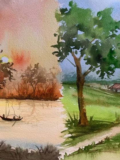 Two beautiful watercolor landscapes painted by a student. This demonstrates the ability to create different moods and atmospheres using the same medium.
