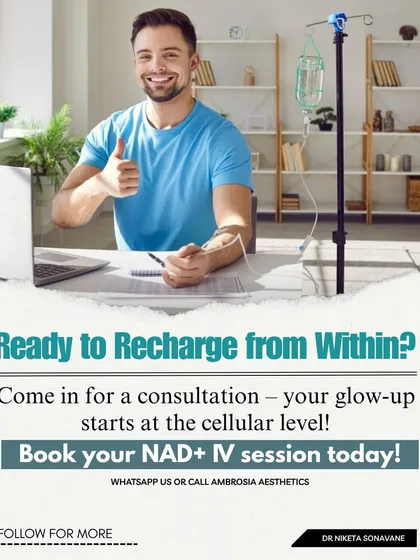 Are you ready to recharge from within? A consultation can determine if NAD+ IV therapy is right for you. Your glow-up starts at the cellular level. Book your session today to feel the reset.