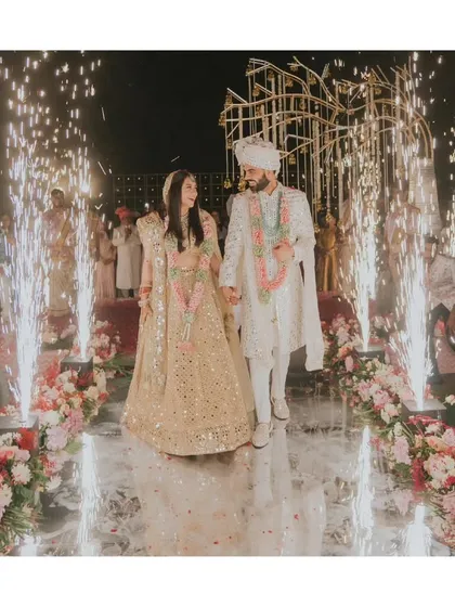 A grand entrance to a lifetime of happiness. We love creating these showstopper moments, with perfectly timed fireworks lighting up the path as the couple makes their radiant debut as husband and wife.