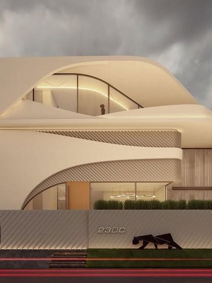 Another view of our parametric design concept in Amritsar, highlighting the dramatic curves and illuminated boundary wall at dusk. The design creates a powerful and unforgettable street presence.