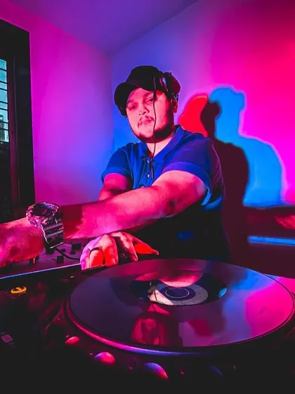 I am gonna write my own destiny. A creative shot with red and blue lighting, showing me in a powerful, determined pose.