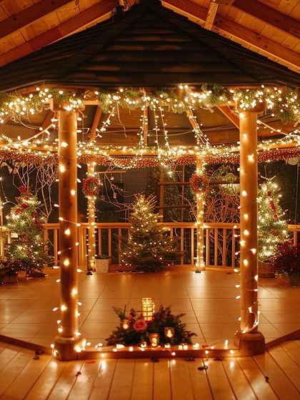 A minimal yet magical decor idea. We transformed this simple wooden patio deck into a cozy and romantic dinner spot using only strings of fairy lights and candles.