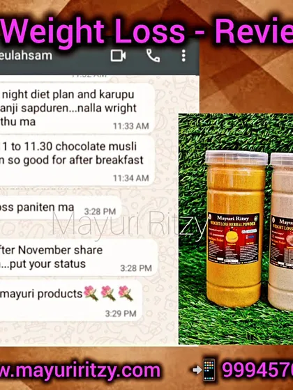 This customer lost 9 kgs and is so happy with the results. She mentions using our diet plan and karupu kavuni kanji, showing how our products can be integrated into a healthy diet for great results.