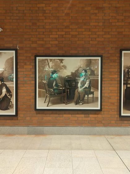 The remaining three prints from the 'Parimala Prasada' series, showing the narrative progression of the characters. Placing art of this caliber in an airport introduces it to thousands of travelers daily.