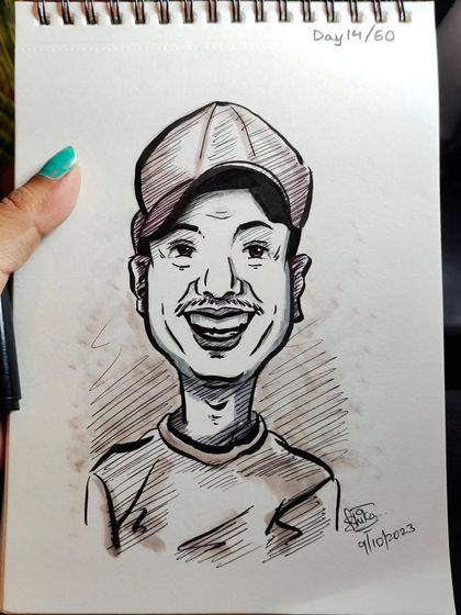 A slightly different angle of the same caricature, showing the clean lines and happy expression.