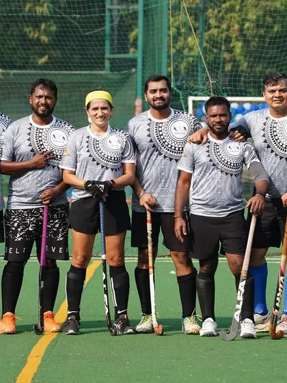 Our team in their matching jerseys at the Sunday Sultans Hockey Carnival. We are grateful for events that give our players a platform to compete.