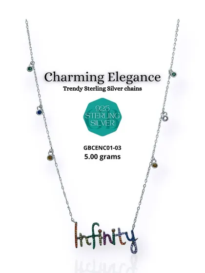 This "Infinity" pendant necklace symbolizes endless possibilities. Crafted from 92.5 sterling silver, the multicolor stone pendant adds a vibrant and meaningful touch to your jewelry collection.