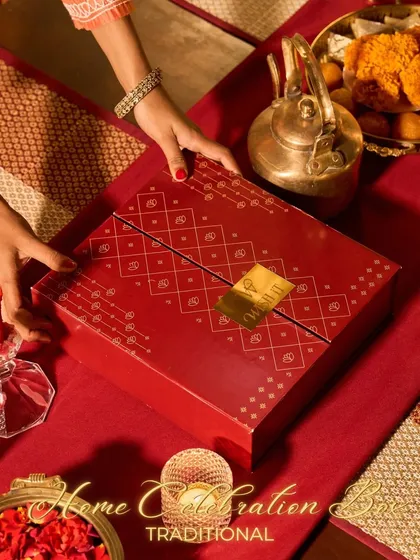 I love bringing festive traditions to life. This is our "Home Celebration Box" for Diwali, filled with sweets, diyas, and sparklers, all presented in a beautiful, traditional box that feels like home.