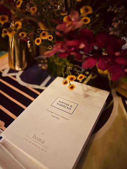 The bespoke menu for the Shivan & Narresh dinner, a detail that shows our close collaboration with brands to create a cohesive and unique event experience.