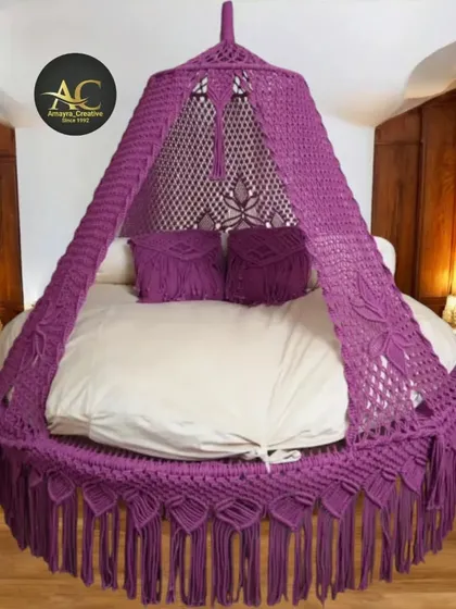 A bold statement in purple. This dual bed swing shows how a pop of color can bring a room to life. We can create this in any shade you desire to match your decor.