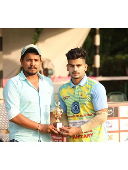 Our bowler, Harshit Kaushik, receiving the Man of the Match award for his excellent performance in the 2nd Bhagat Ram cricket tournament.