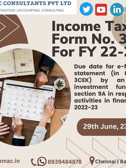 A deadline reminder for a specific compliance requirement. This post highlights the due date for e-filing of Form No. 3CEK by eligible investment funds for the financial year 2022-23.