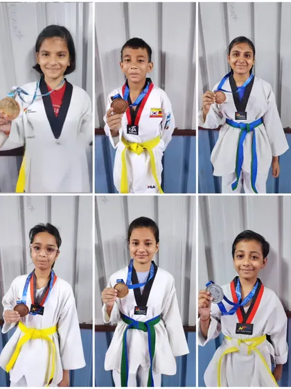 A collage of my students who competed and won medals at the All India Taekwondo Championship 2023.