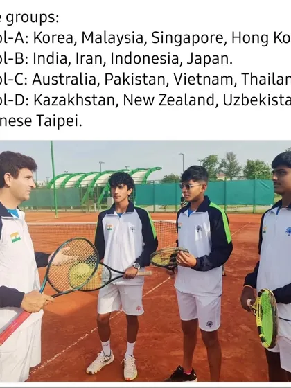 Our player Aarjun Pandit with the Indian team, ready to compete in the Junior Davis Cup. We are proud to have our players represent the country.