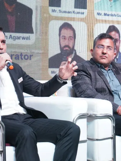 A candid shot of our Director, Mr. Abhinav Mahajan, during the panel discussion at the Bharat Solar Expo. He shared his perspective on enhancing local production and fostering innovation in India's solar manufacturing sector.
