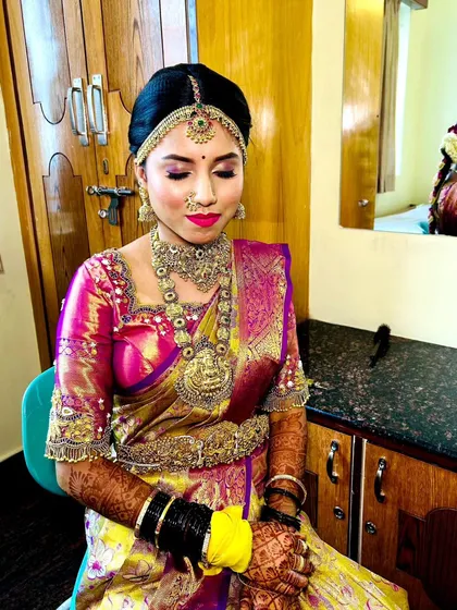 A candid moment of the bride, looking serene and beautiful.