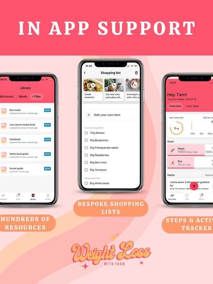 My app provides all the support you need. It includes hundreds of resources, bespoke shopping lists, and a steps and activity tracker to keep you engaged.