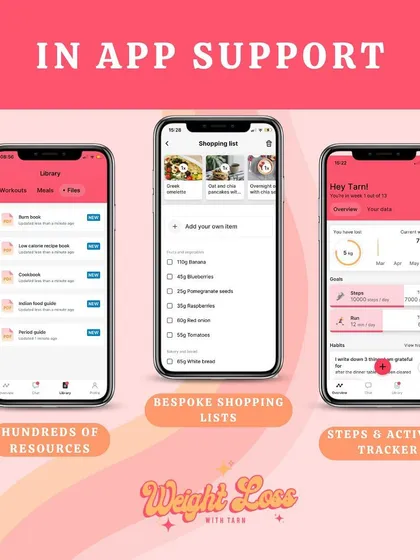 My app provides all the support you need. It includes hundreds of resources, bespoke shopping lists, and a steps and activity tracker to keep you engaged.