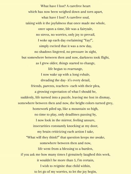 A raw and honest poem from a 13-year-old participant in the 'Unearth' program. She gives voice to the pressures and insecurities of growing up, demonstrating how writing can be a vital tool for emotional release and self-awareness.