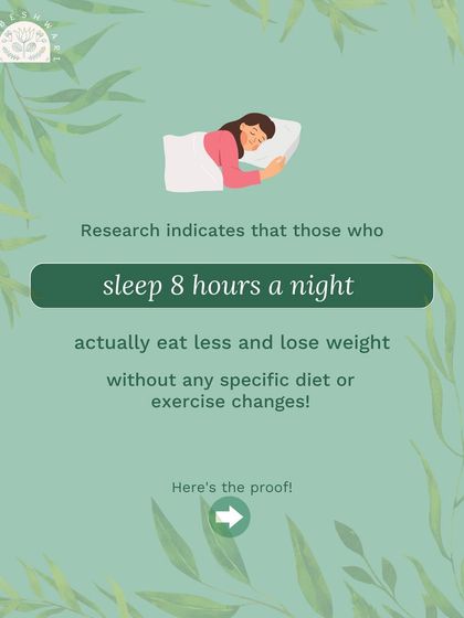 An infographic series explaining how sleeping 8 hours a night can help you lose weight without any other changes. I also share practical sleep hygiene tips, like applying ghee to your feet and avoiding screens before bed.
