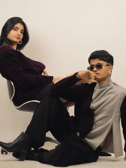 A duo shot from the "Timeless Reverie" series, showing how our space accommodates multiple models for campaign imagery.