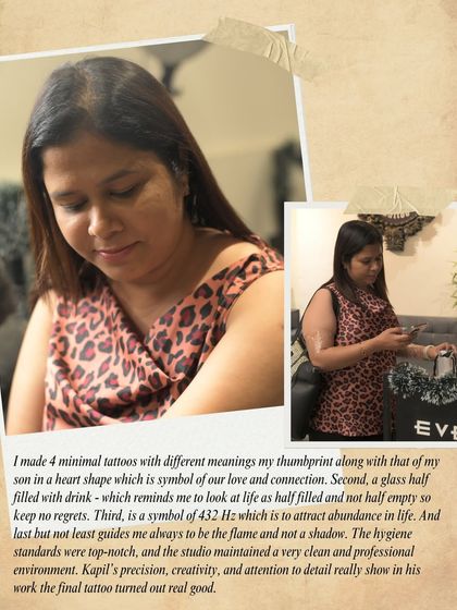 "I made 4 minimal tattoos with different meanings." Pratishtha shares the stories behind her tattoos, including a thumbprint heart with her son and a symbol for attracting abundance.