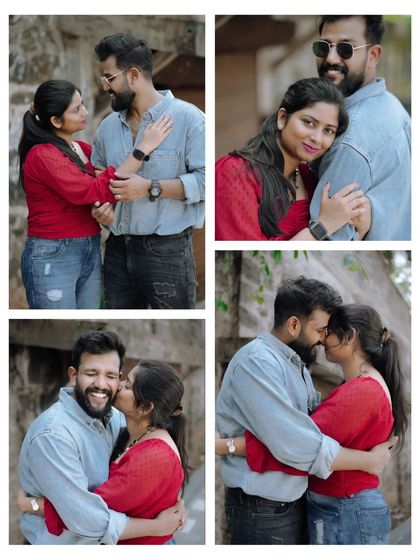 A collage of the couple's sweet and intimate moments, capturing kisses, smiles, and loving embraces.