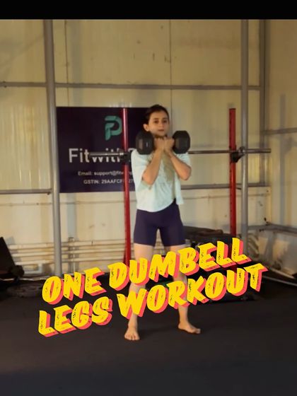 A title card for a one-dumbbell leg workout. This goblet squat demonstrates that you can have an effective and challenging leg day with just a single weight.