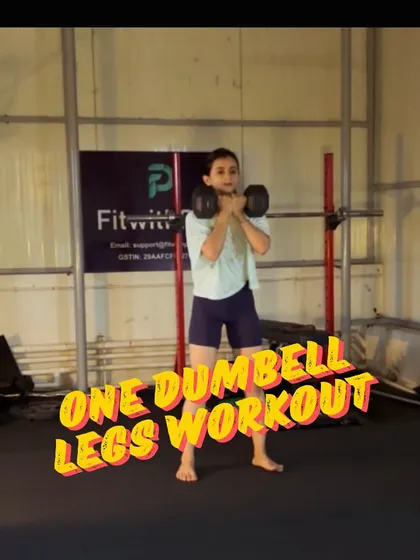 A title card for a one-dumbbell leg workout. This goblet squat demonstrates that you can have an effective and challenging leg day with just a single weight.