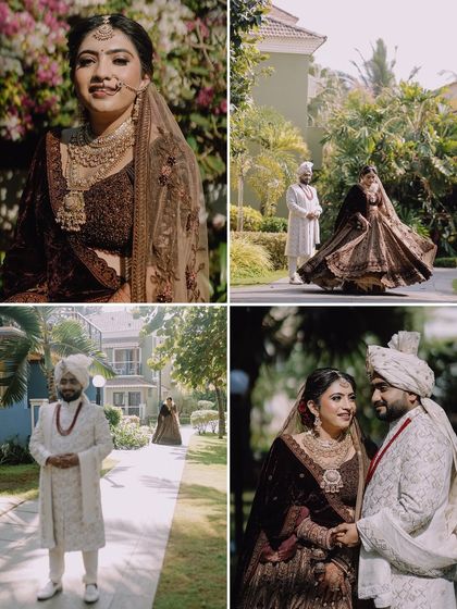 A four-panel story of the first look, from the groom waiting in anticipation to the couple's happy reunion. A beautiful narrative in a single image.