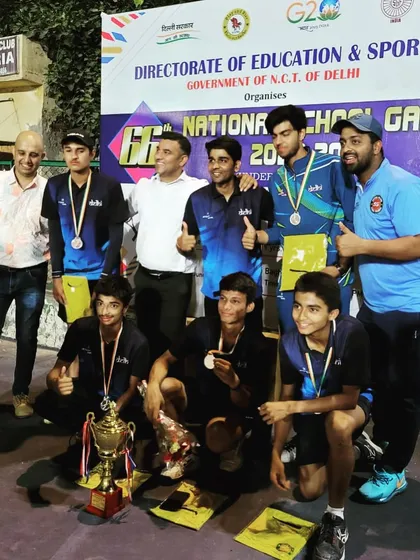 The Delhi team celebrating their silver medal at the 66th National School Games.