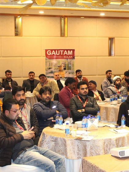 A wide shot of the audience at our tech workshop in Jammu, where we connected with numerous EPC and System Integrator professionals.
