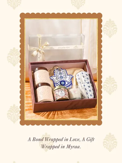 A bond wrapped in love, a gift wrapped in Myraa. This hamper with its evil eye charm is designed to bring good fortune and protection to your beloved sibling.