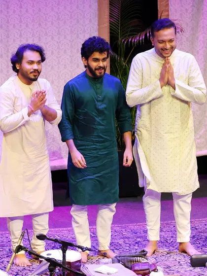 More moments from the NCPA concert with my dear brothers Soumitra Thakur (sitar) and Pratik Shrivastav (sarod). The final bow is a moment of shared gratitude.