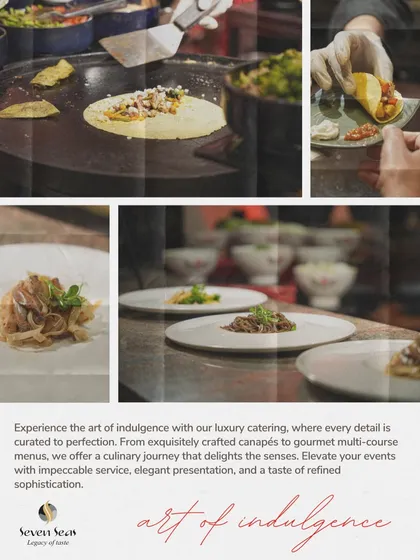 The art of indulgence. This collage captures our process, from the chef's hands crafting a taco to the final, beautifully arranged plates.