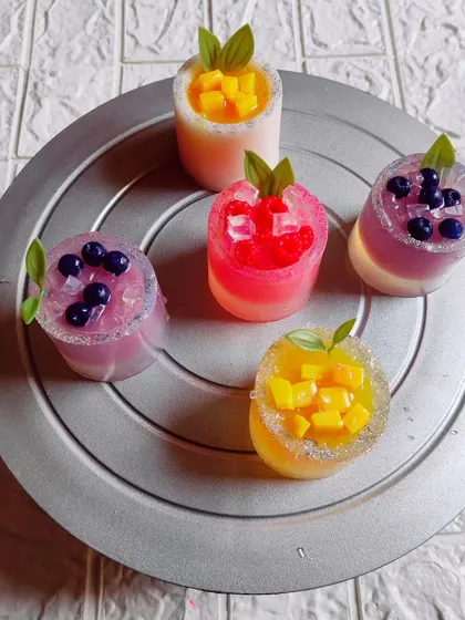 "Summer Cooler" themed soaps, designed to look like refreshing fruit drinks.
