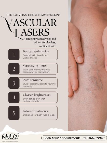 Say bye-bye to unwanted veins and redness with our Vascular Lasers. This treatment targets spider veins and varicose veins on both the face and legs, resulting in clearer, brighter, and more confident skin with zero downtime.