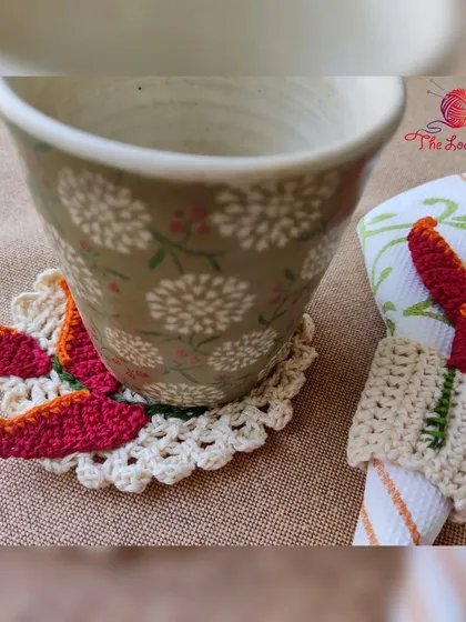 A look at my custom crochet decor in a real-world setting. I created these heliconia-themed coasters and napkin rings for a luxury villa in Goa, adding a unique, handcrafted touch to their dining experience.