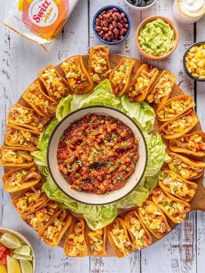 A fun and festive taco board made with Switz taco shells. This image is perfect for a brand's recipe section or social media, showing a creative and delicious way to use their product for a party.