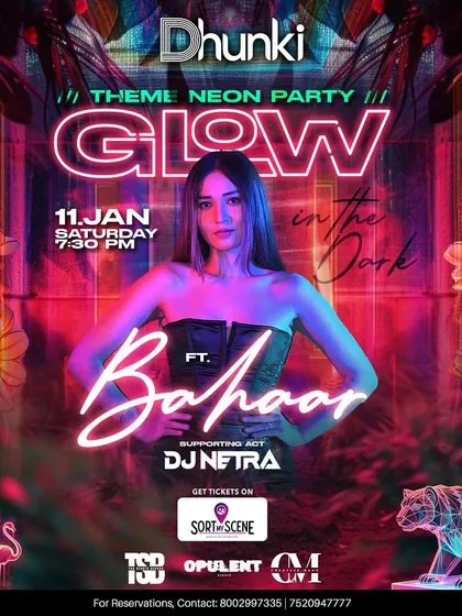 The flyer for a 'Glow in the Dark' neon-themed party in Ranchi. Always fun to have a dress code.