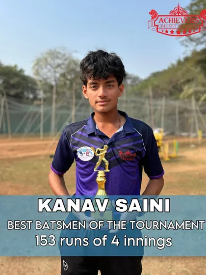 Kanav Saini awarded 'Best Batsman' of the Pristine T20 Tournament for scoring 153 runs.