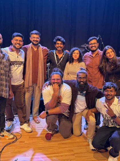 The whole crew together after a successful three-day festival. These are the people who make the magic happen on stage.