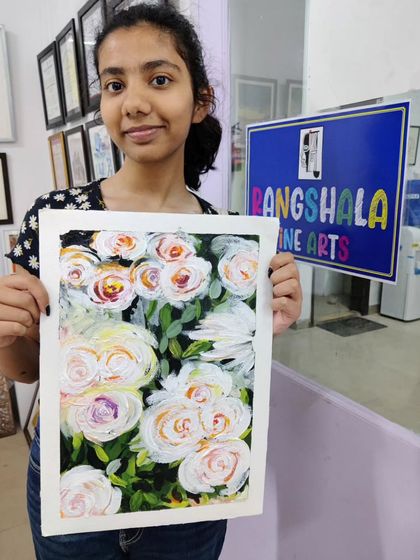 The creation of a beautiful floral piece using thick, impasto-style acrylics, showing a different approach to painting flowers.
