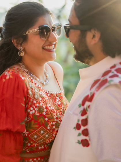 This was one of my favorite looks! The moment the bride tried on this red floral lehenga, I knew we had to get it. It was perfect for the welcome event, making a bold and beautiful first impression.