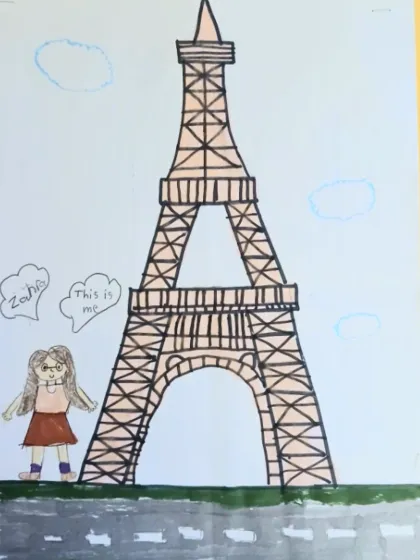 As part of our architectural design curriculum, this student drew the Eiffel Tower, learning about scale, perspective, and drawing iconic structures.