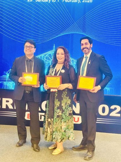 On stage with fellow award recipients at Dermacon 2026. It's an honor to be recognized alongside such esteemed professionals in the field of dermatology.