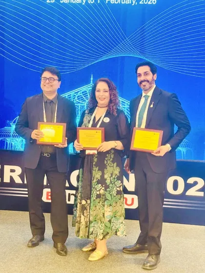 On stage with fellow award recipients at Dermacon 2026. It's an honor to be recognized alongside such esteemed professionals in the field of dermatology.
